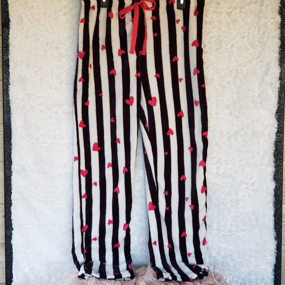 Black and White Stripe Plush Pajama Pants